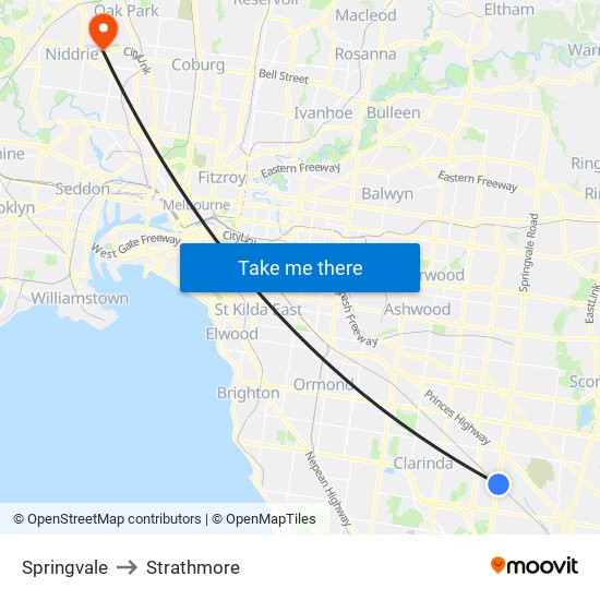 Springvale to Strathmore map