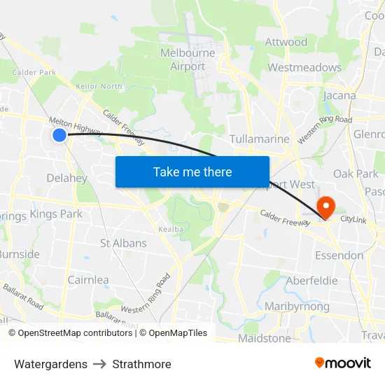 Watergardens to Strathmore map
