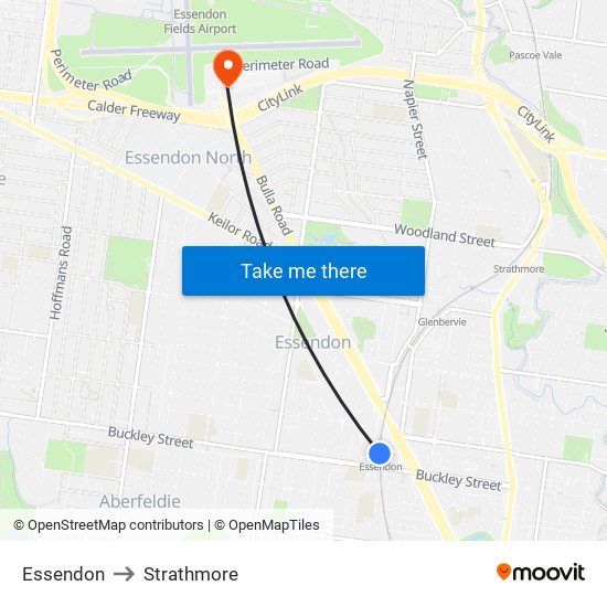 Essendon to Strathmore map