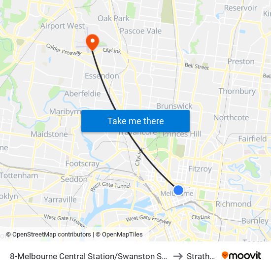 8-Melbourne Central Station/Swanston St (Melbourne City) to Strathmore map