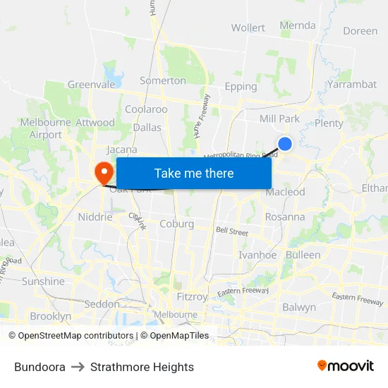 Bundoora to Strathmore Heights map
