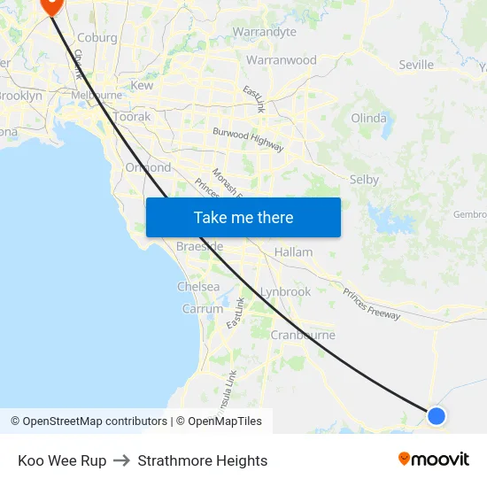 Koo Wee Rup to Strathmore Heights map
