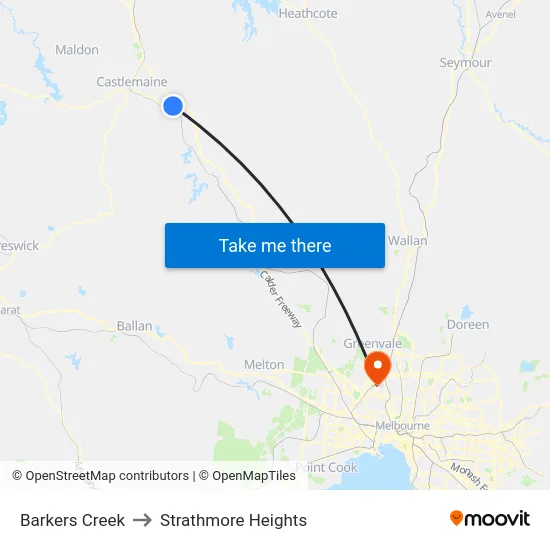 Barkers Creek to Strathmore Heights map