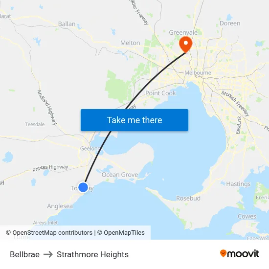 Bellbrae to Strathmore Heights map