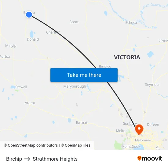 Birchip to Strathmore Heights map