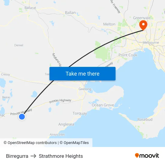 Birregurra to Strathmore Heights map