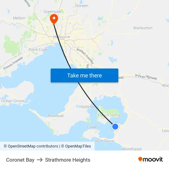 Coronet Bay to Strathmore Heights map