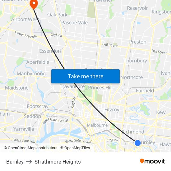 Burnley to Strathmore Heights map