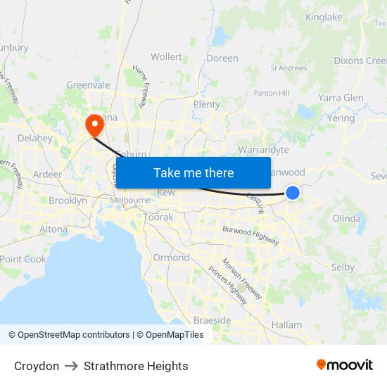 Croydon to Strathmore Heights map