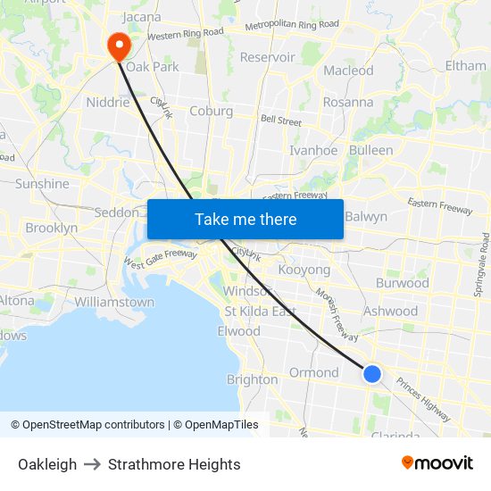 Oakleigh to Strathmore Heights map