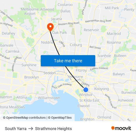 South Yarra to Strathmore Heights map
