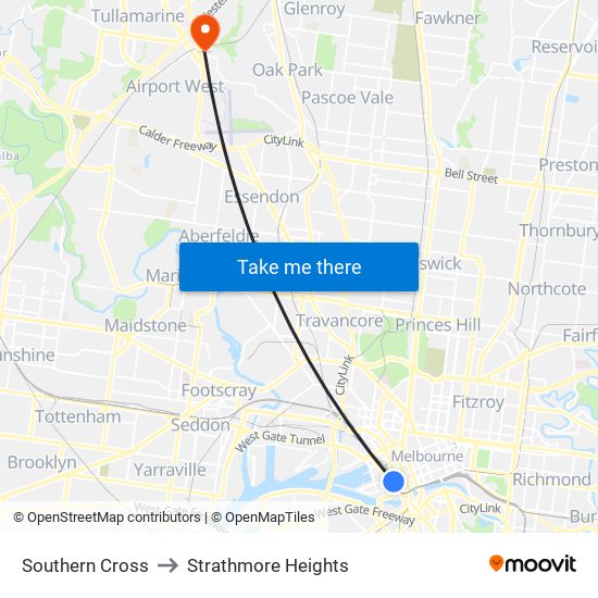Southern Cross to Strathmore Heights map