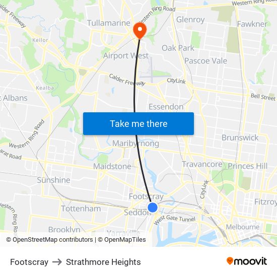 Footscray to Strathmore Heights map