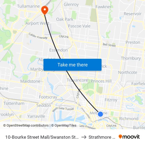 10-Bourke Street Mall/Swanston St (Melbourne City) to Strathmore Heights map