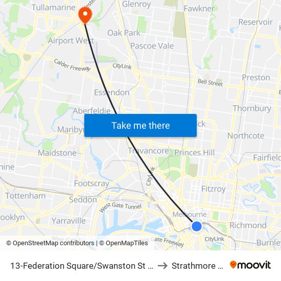 13-Federation Square/Swanston St (Melbourne City) to Strathmore Heights map
