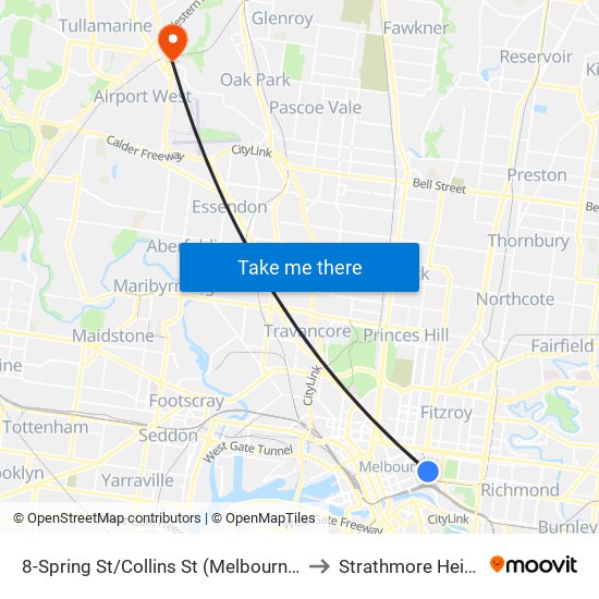 8-Spring St/Collins St (Melbourne City) to Strathmore Heights map