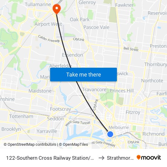 122-Southern Cross Railway Station/Spencer St (Melbourne City) to Strathmore Heights map