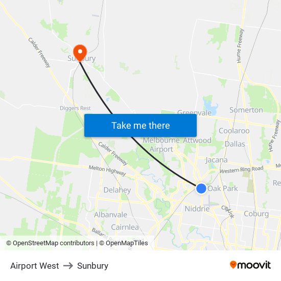 Airport West to Sunbury map