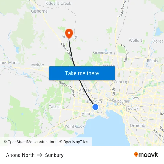 Altona North to Sunbury map