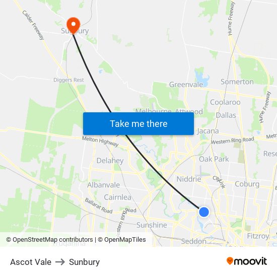 Ascot Vale to Sunbury map