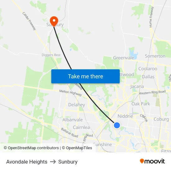 Avondale Heights to Sunbury map