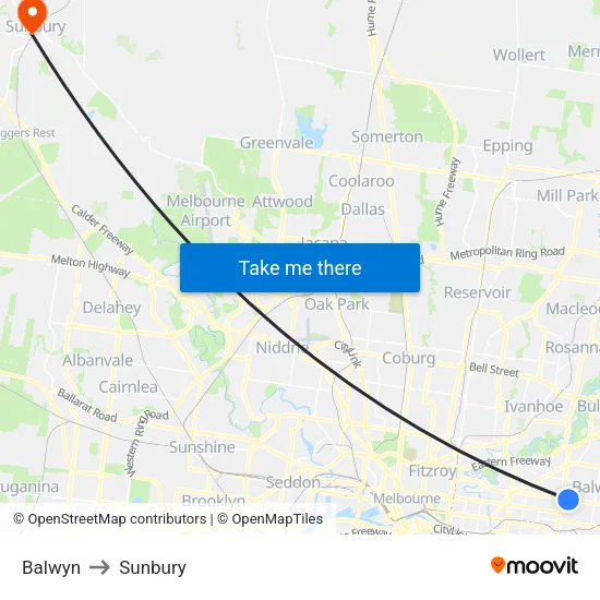 Balwyn to Sunbury map