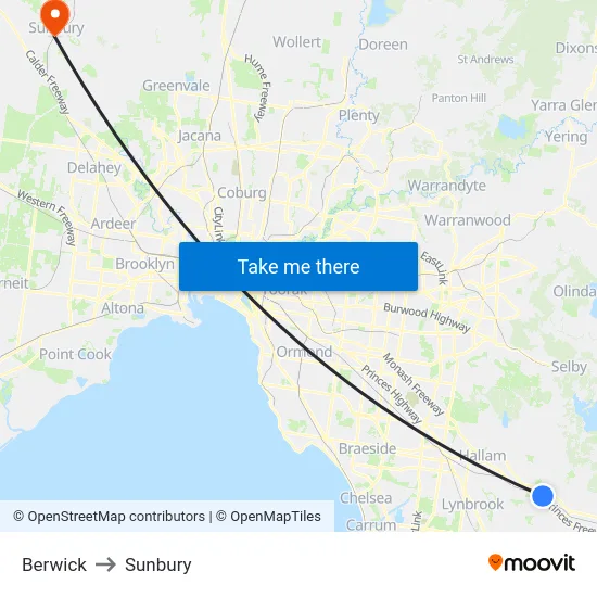 Berwick to Sunbury map