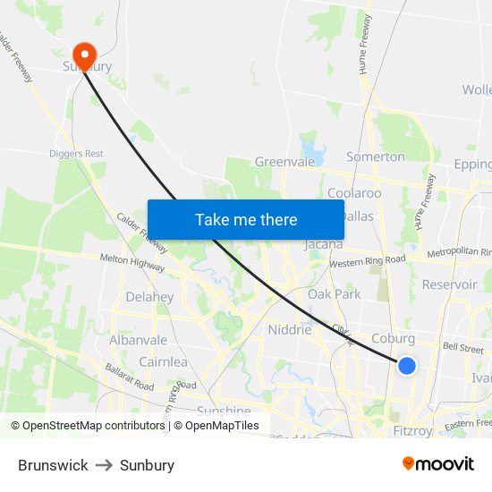 Brunswick to Sunbury map