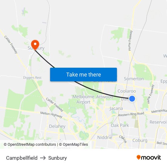 Campbellfield to Sunbury map