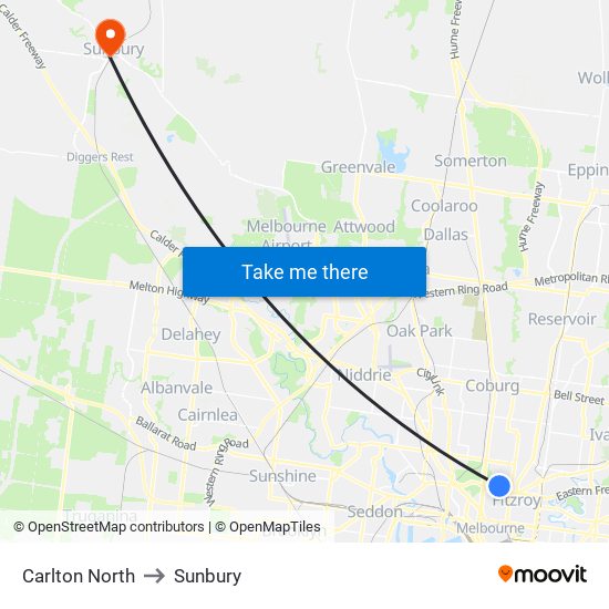 Carlton North to Sunbury map