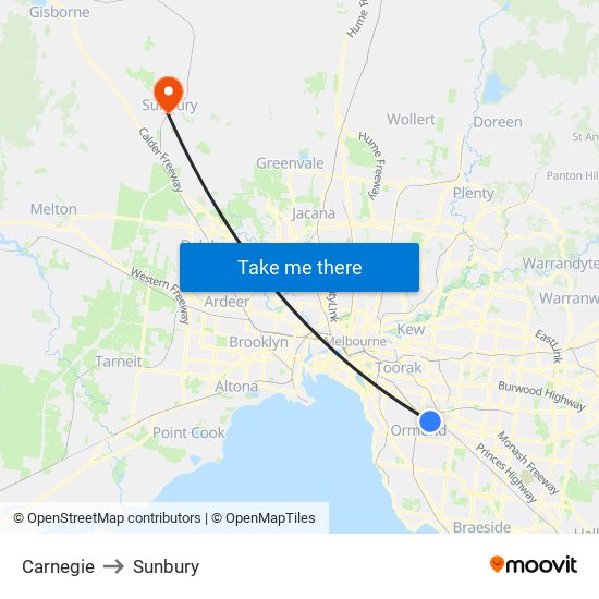 Carnegie to Sunbury map