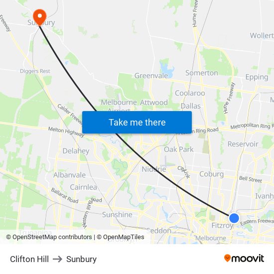 Clifton Hill to Sunbury map