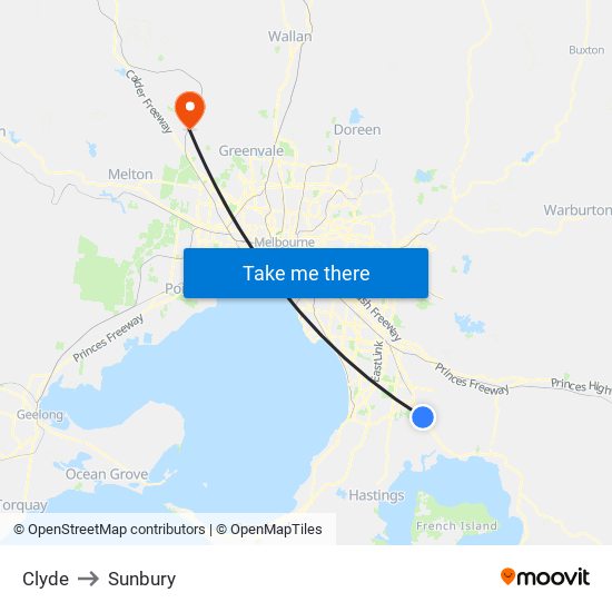 Clyde to Sunbury map