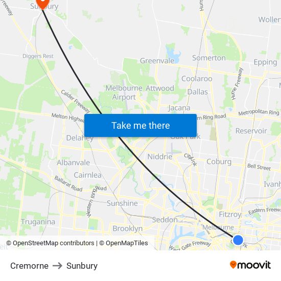 Cremorne to Sunbury map