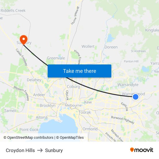 Croydon Hills to Sunbury map