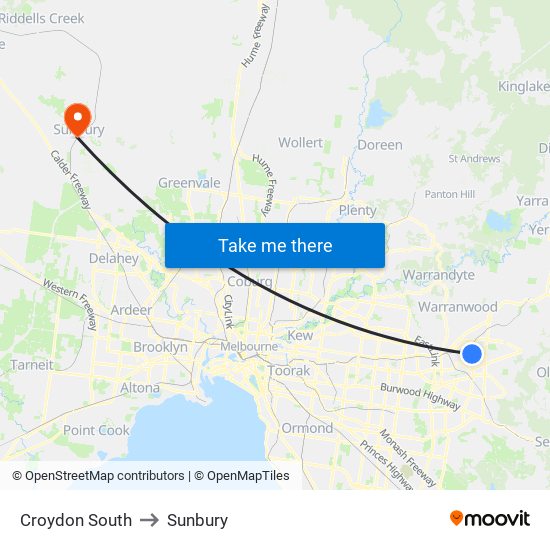 Croydon South to Sunbury map