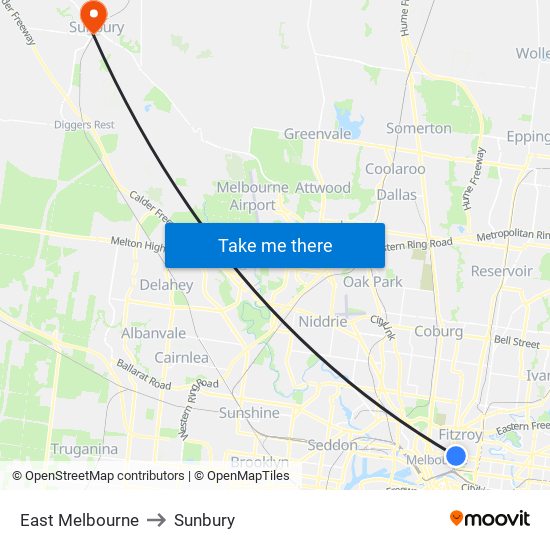 East Melbourne to Sunbury map