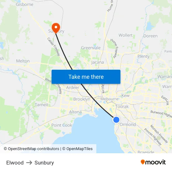 Elwood to Sunbury map