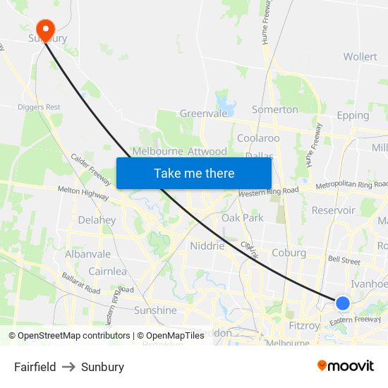 Fairfield to Sunbury map