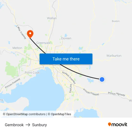 Gembrook to Sunbury map