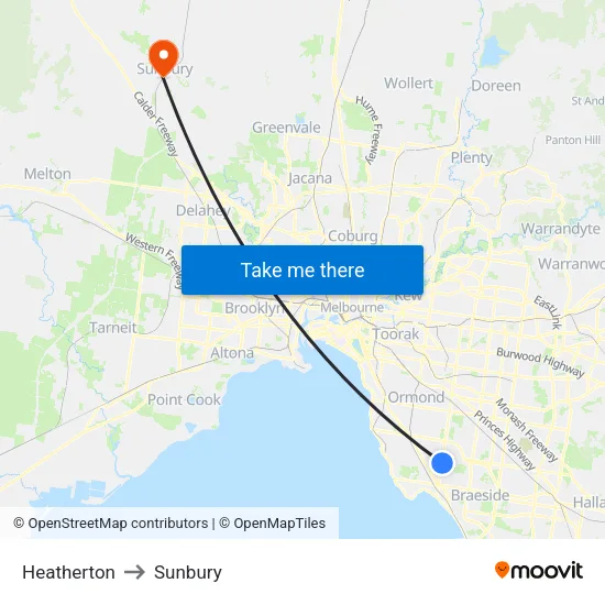 Heatherton to Sunbury map