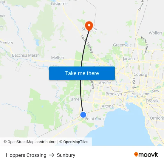 Hoppers Crossing to Sunbury map