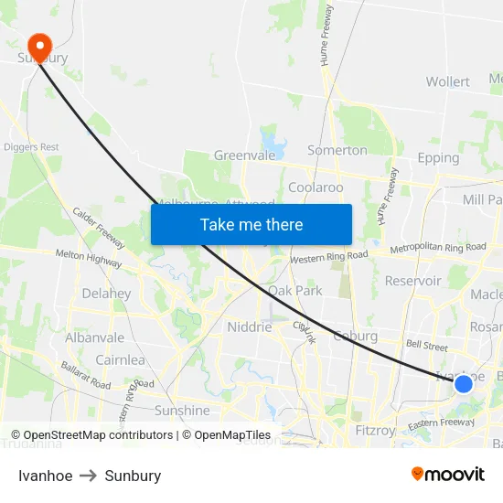 Ivanhoe to Sunbury map