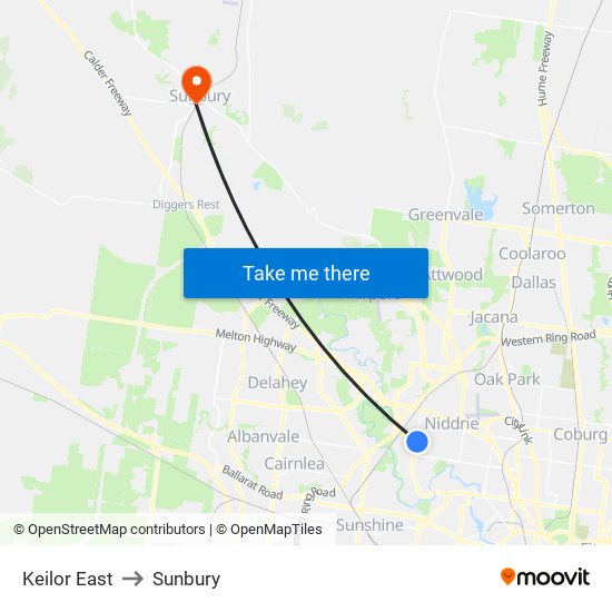 Keilor East to Sunbury map