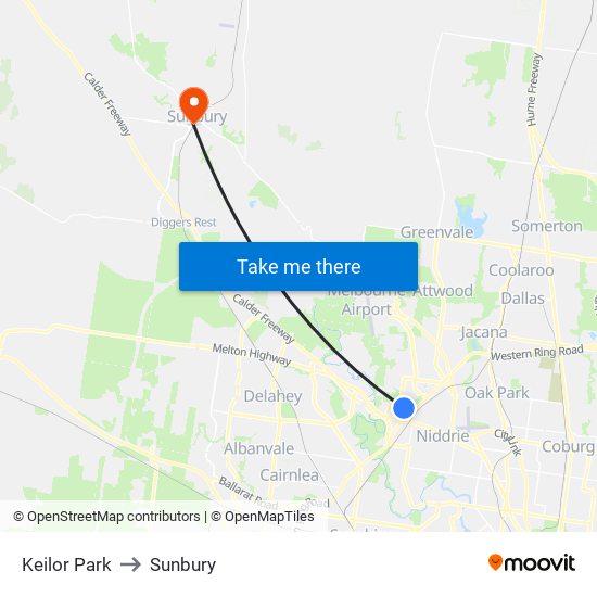 Keilor Park to Sunbury map