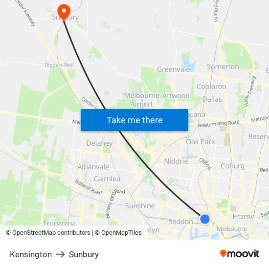 Kensington to Sunbury map