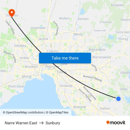 Narre Warren East to Sunbury map