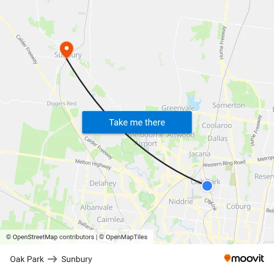 Oak Park to Sunbury map