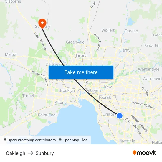 Oakleigh to Sunbury map