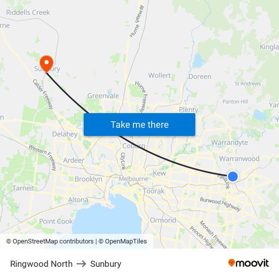 Ringwood North to Sunbury map